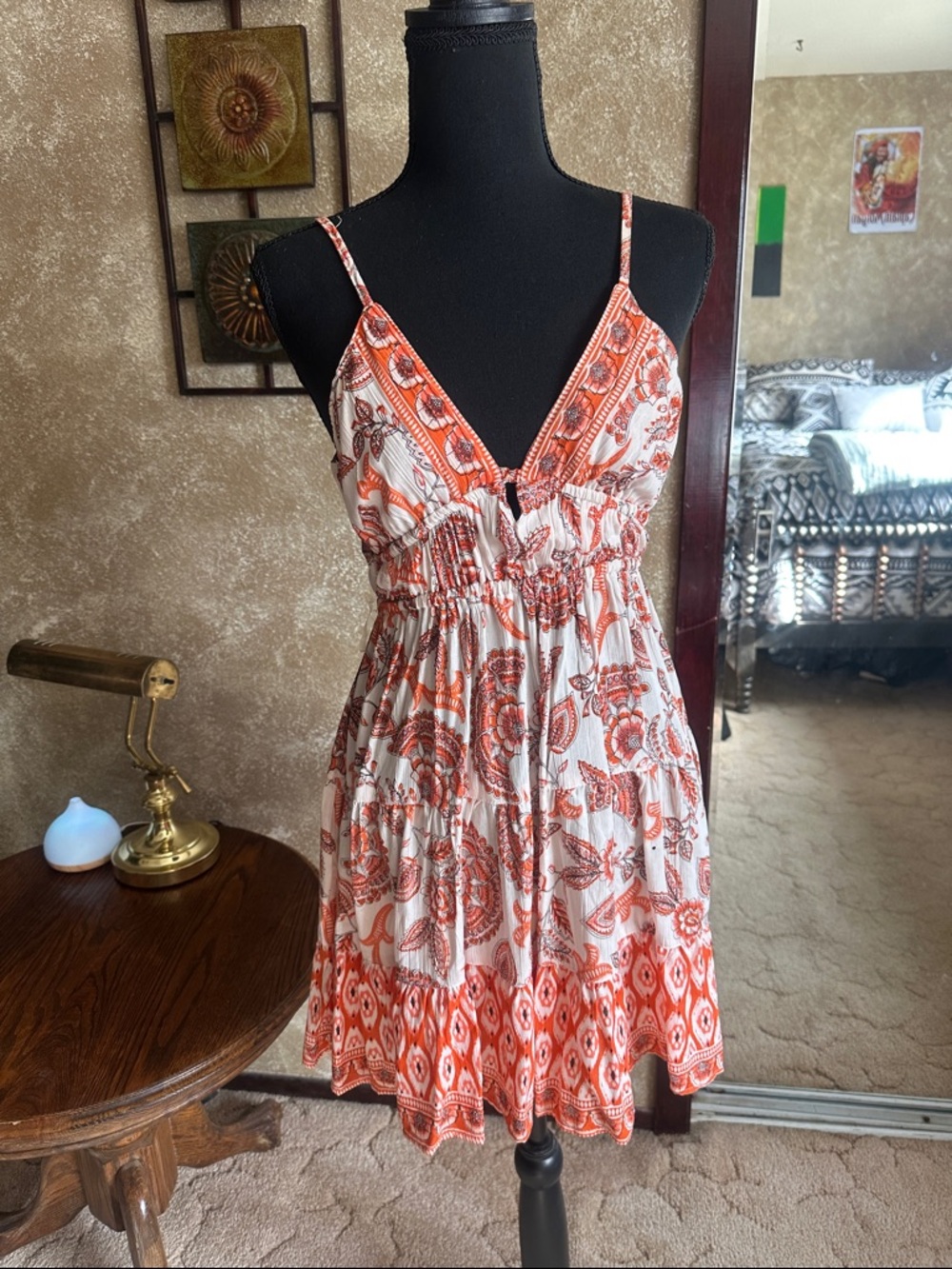 Angie Orange and White Paisley Mini Sundress